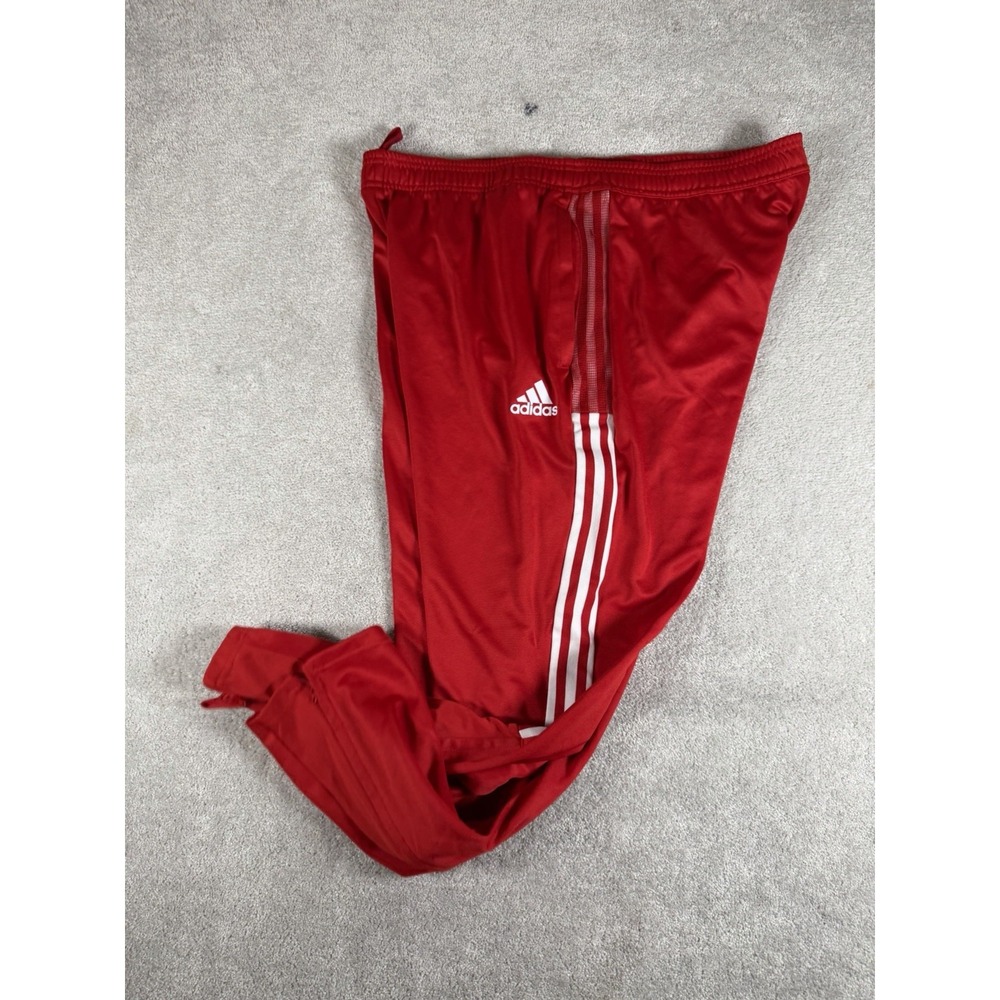 Adidas Track Pants Mens 2XL Red AEROREADY Mesh Stripe Ankle Zip Pockets GT6841